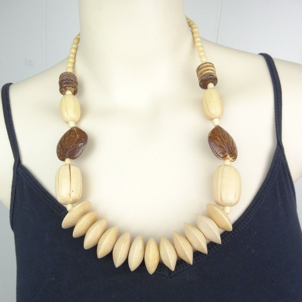VINTAGE 70s 80s Necklace Chunky Big Wooden Beads